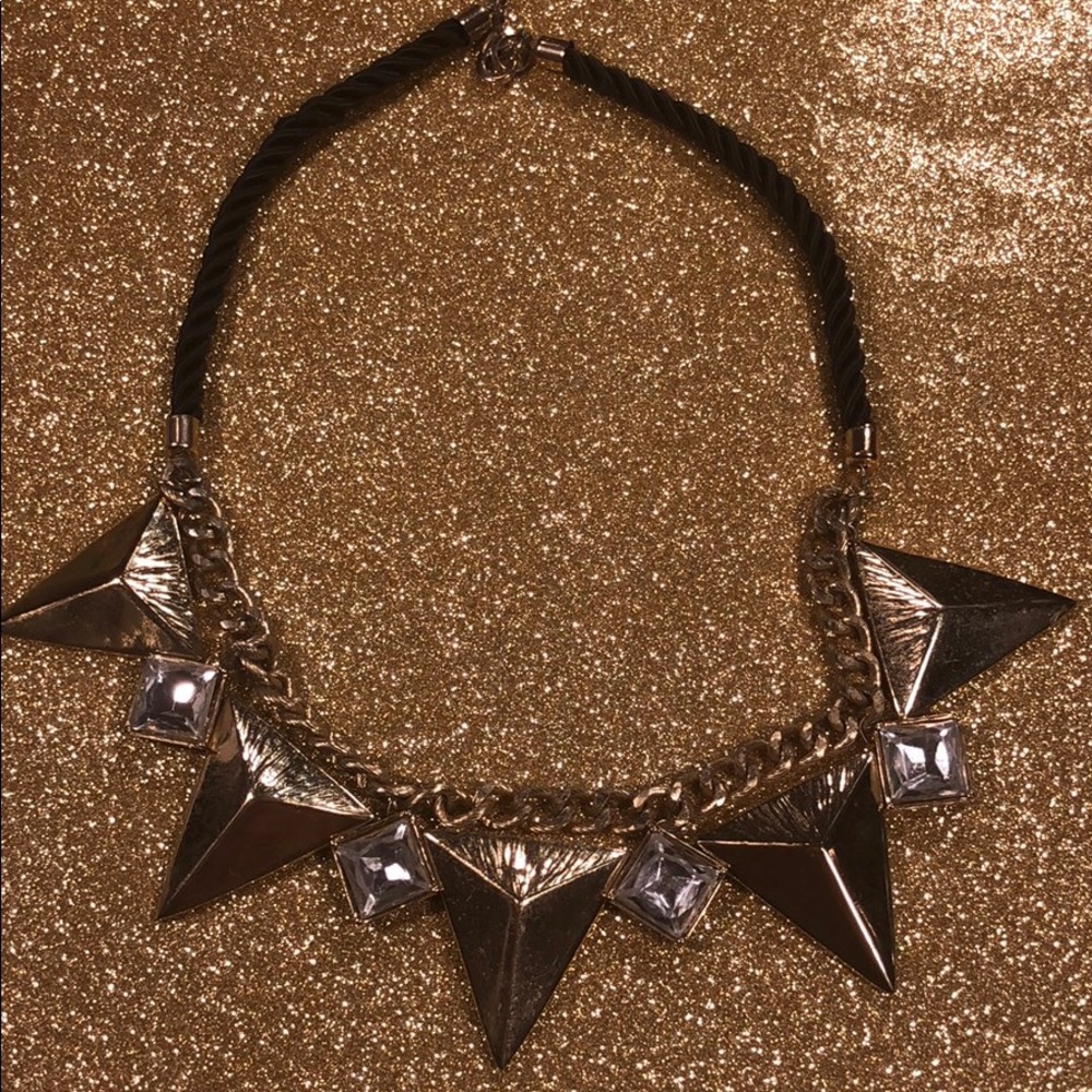Black Rope & Gold Chain Triangle Costume Necklace